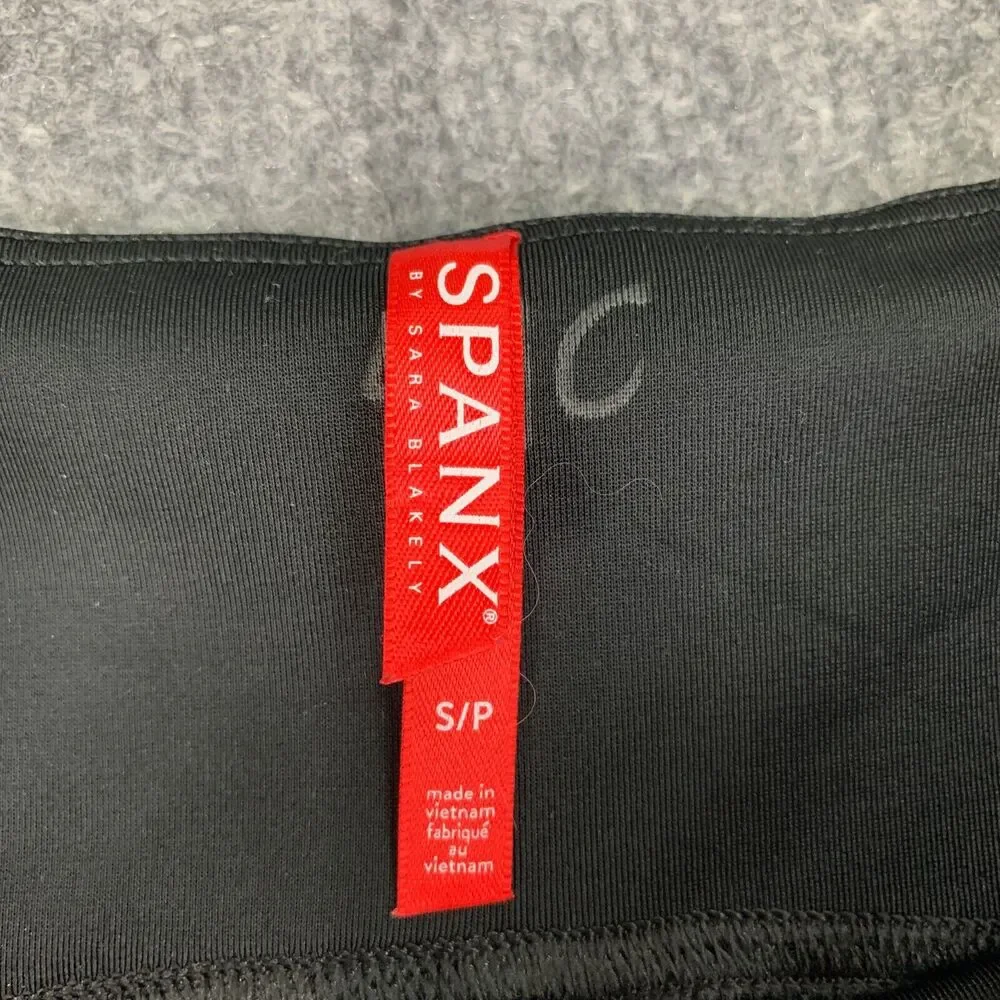 Spanx Leggings Women S Small Black Coated Faux Leather Moto Pull On Ribbed Panel